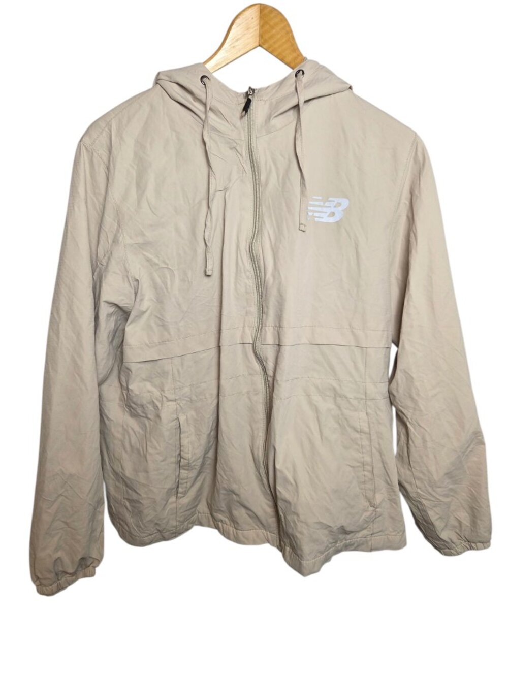 New Balance Men's XL Beige Zip Hooded Windbreaker Mesh Lined Jacket Lightweight